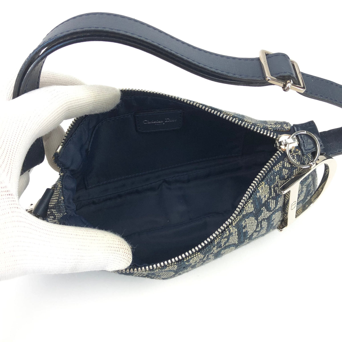 CHRISTIAN DIOR MONOGRAM SHOULDER BAG WITH SILVER DETAILING