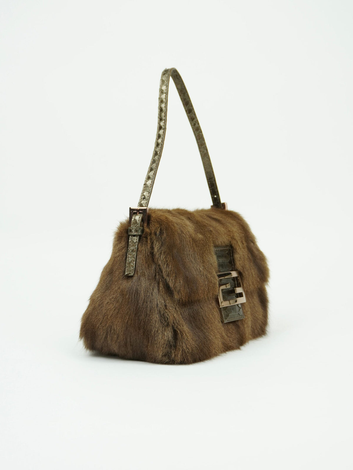 FENDI FUR BAGUETTE WITH SNAKESKIN TRIM