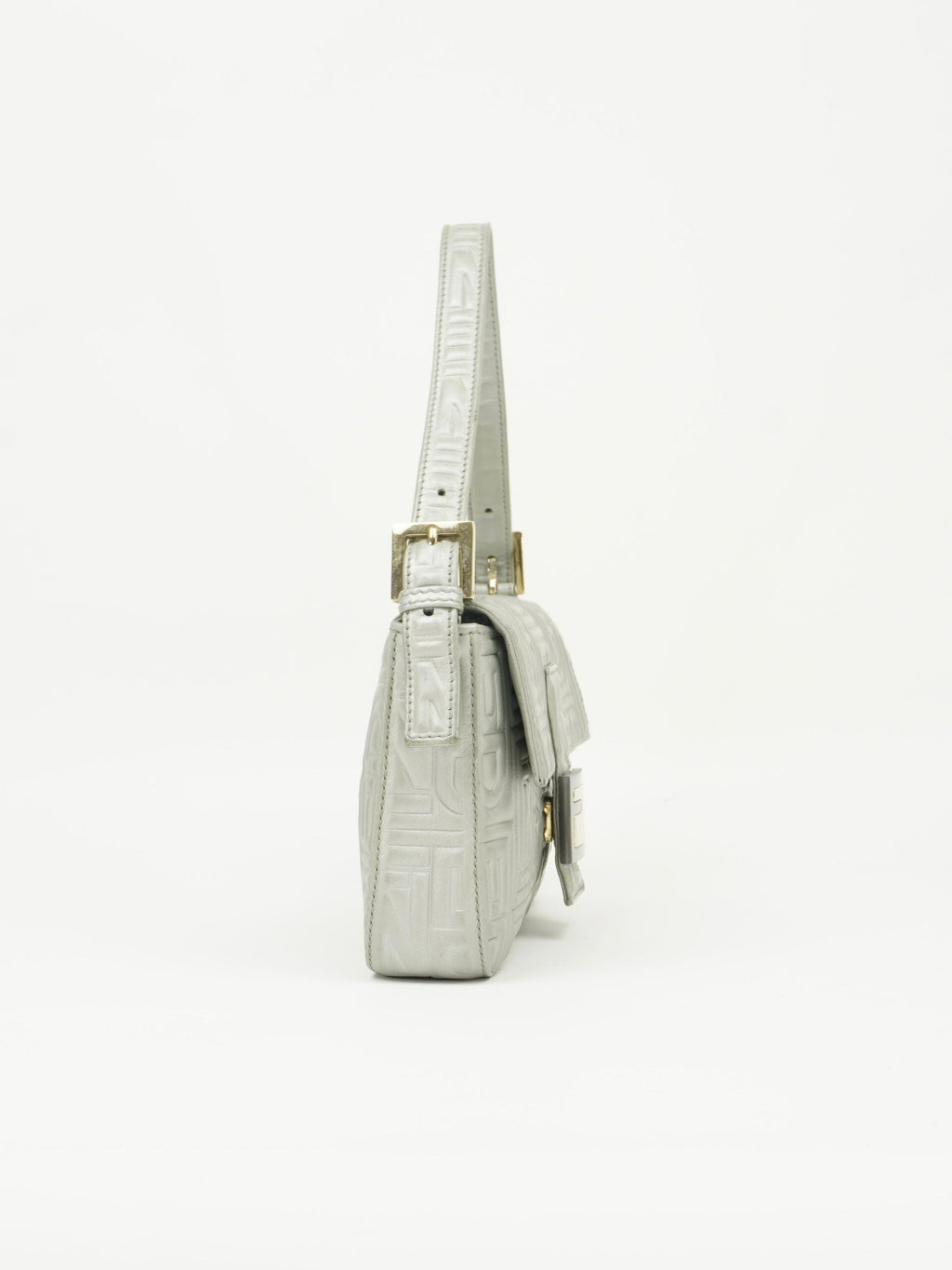 FENDI SILVER LEATHER LOGO BAGUETTE