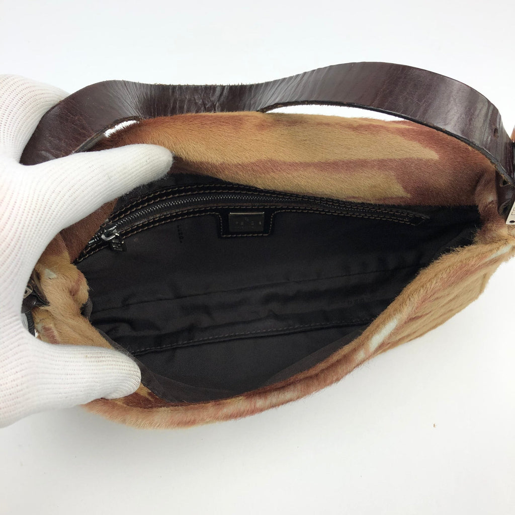 FENDI CALF HAIR BAGUETTE SHOULDER BAG