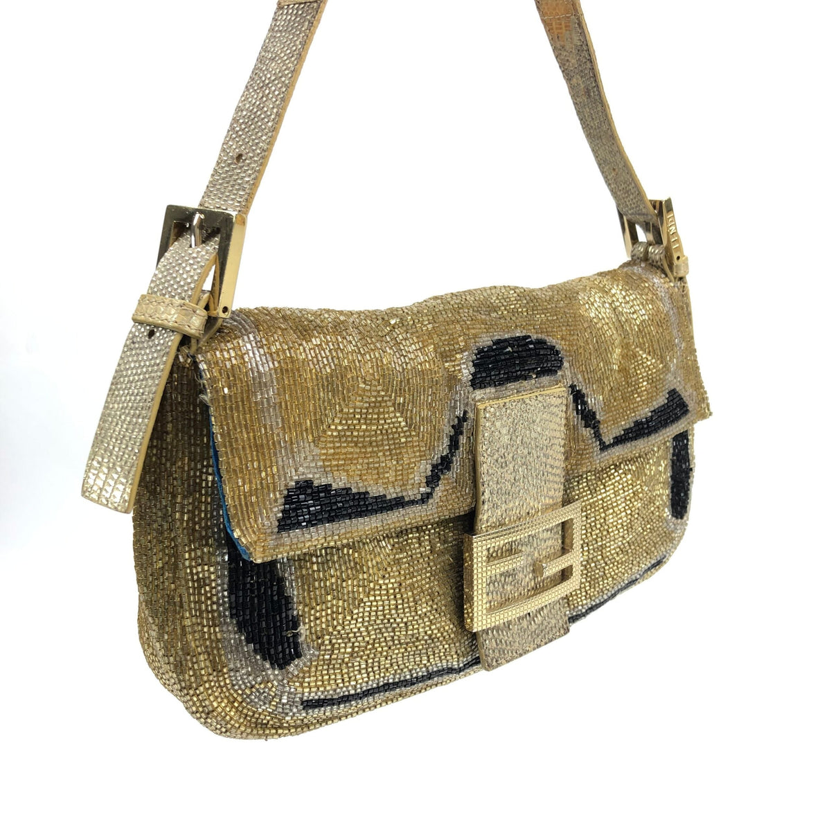 FENDI BEADED GOLD BAGUETTE BAG