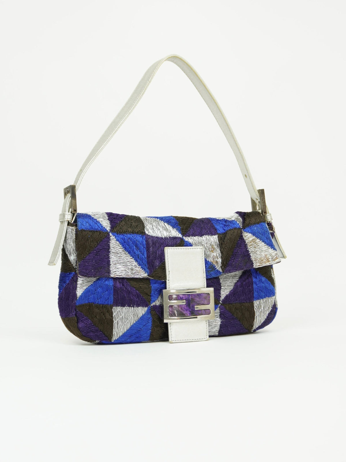 FENDI GEOMETRIC EMBROIDERED BAGUETTE WITH MARBLE BUCKLE