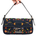 FENDI DENIM FLORAL BEADED BAGUETTE BAG