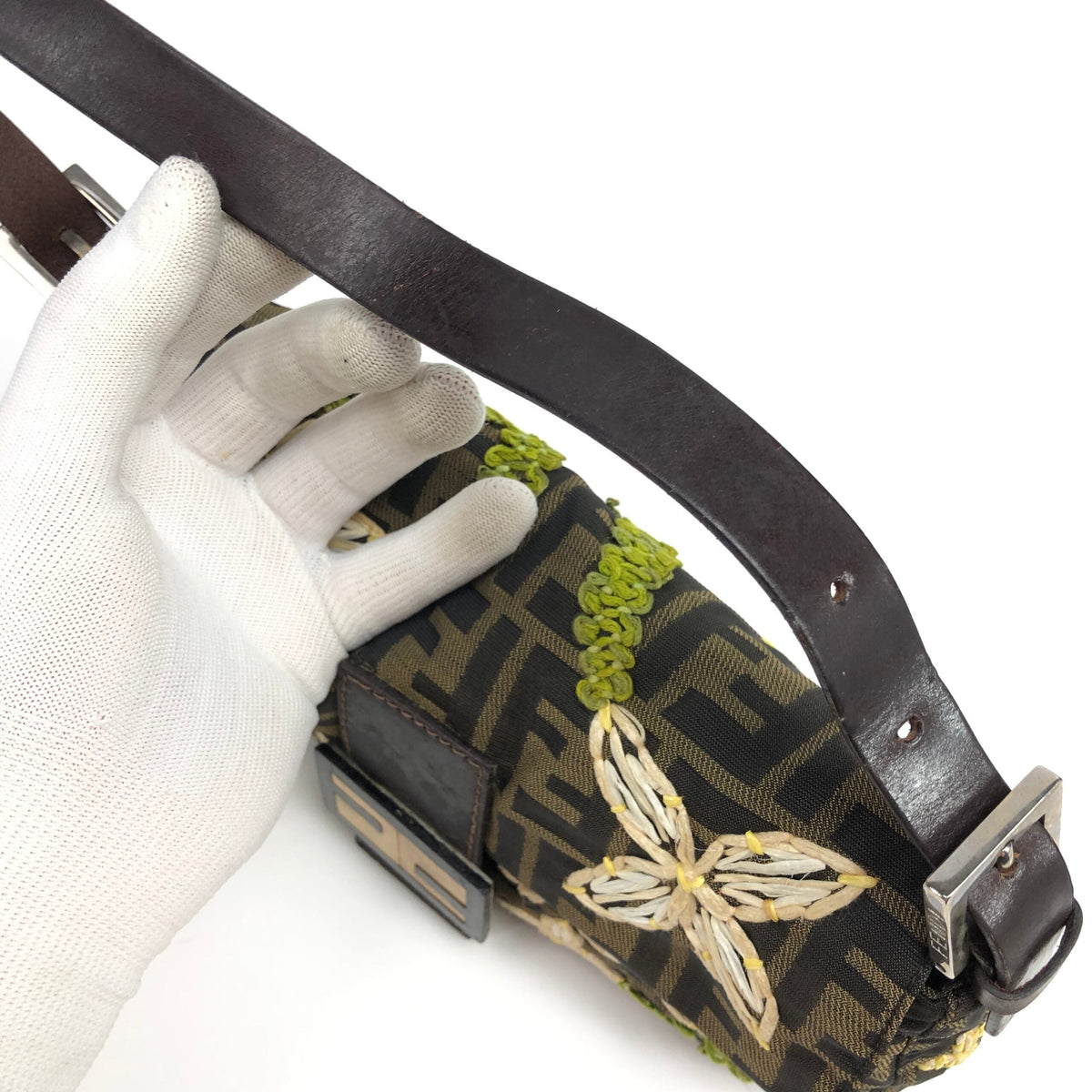 FENDI MONOGRAM BAGUETTE SHOULDER BAG WITH FLOWER DETAILING