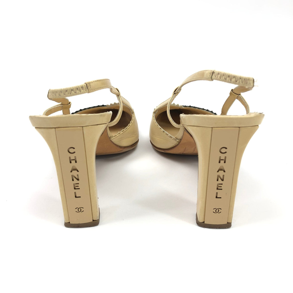 CHANEL LOGO SLING-BACK MULE HEELS