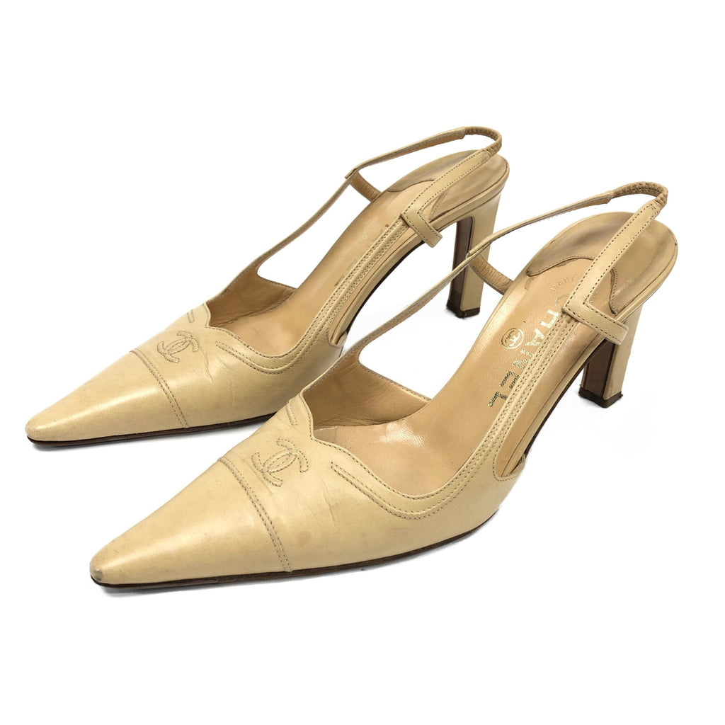 CHANEL LOGO SLING-BACK MULE HEELS