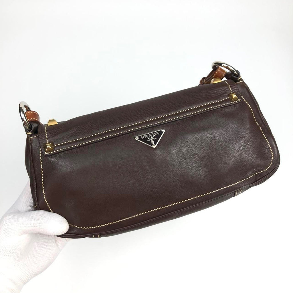 PRADA LEATHER SHOULDER BAG