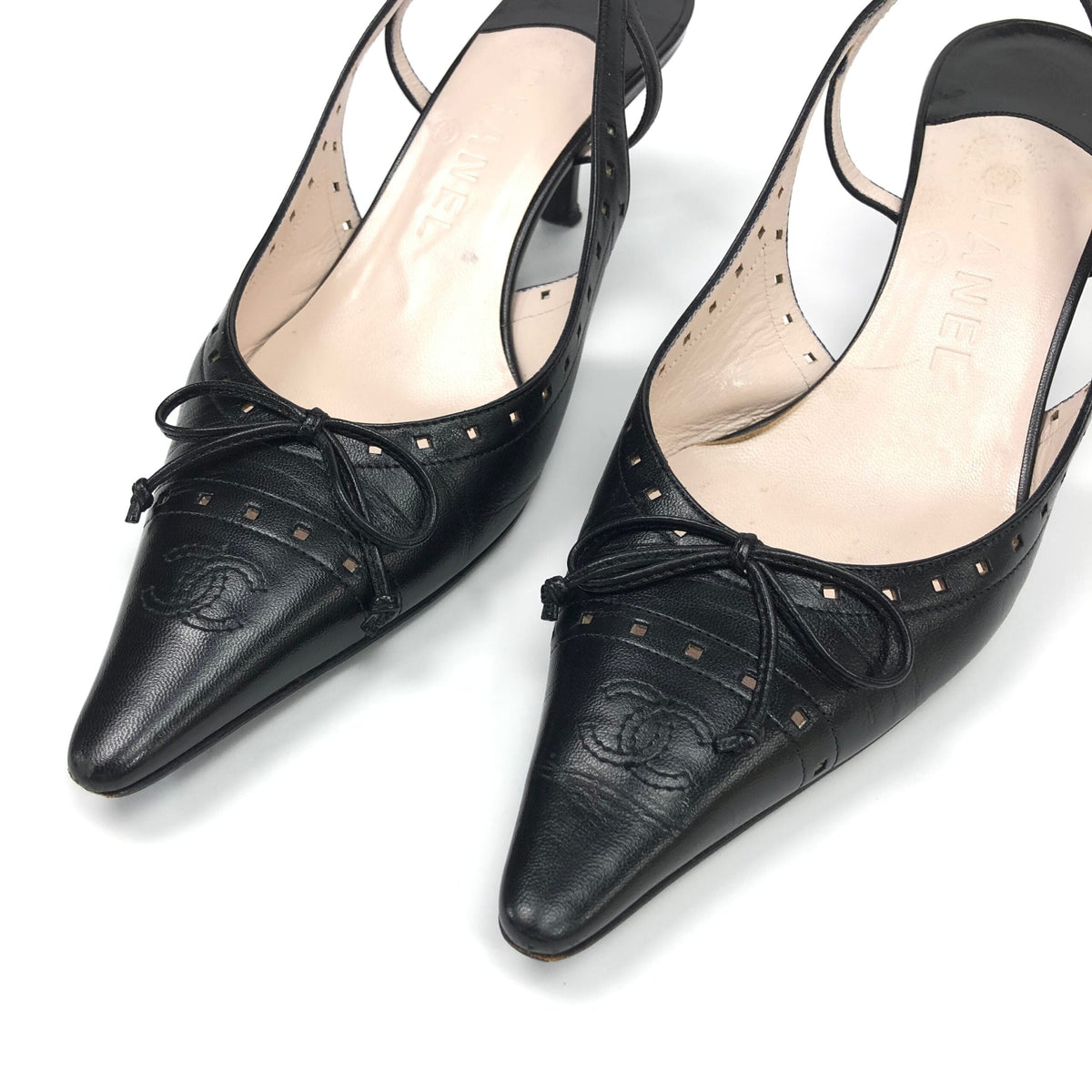 CHANEL LOGO SLING-BACK MULE HEELS