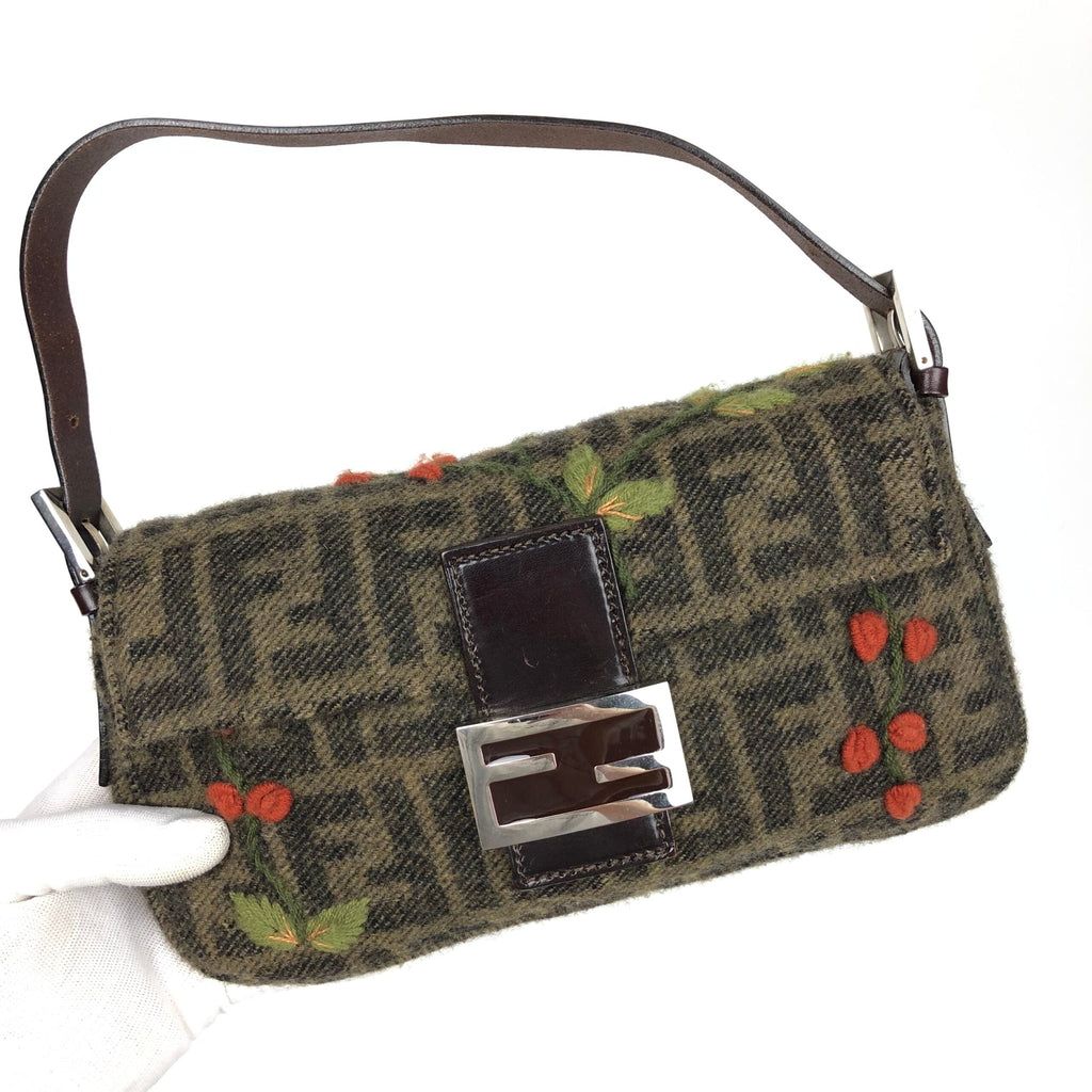 FENDI ZUCCA CASHMERE WOOL BAGUETTE SHOULDER BAG