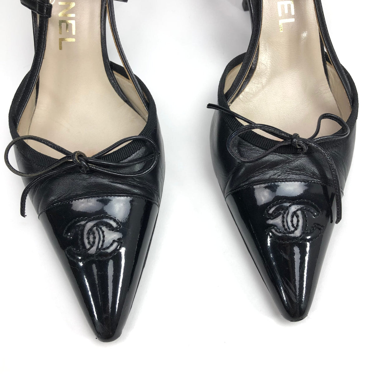 CHANEL LOGO BOW SLING-BACK MULE HEELS - UK 3 / US 5 / EU 36