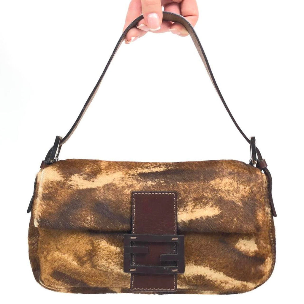 FENDI CALF HAIR BAGUETTE SHOULDER BAG