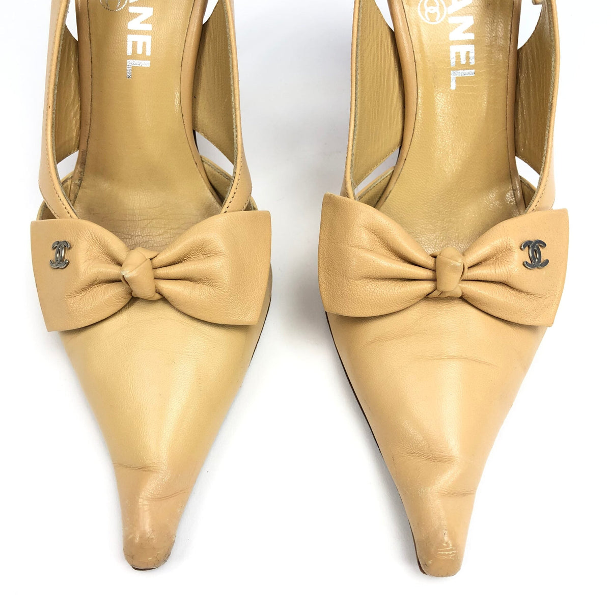 CHANEL LOGO BOW SLING-BACK HEELS -  UK 1.5, US 3.5, EU 34.5