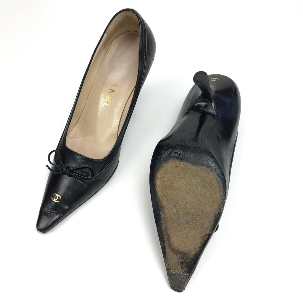 CHANEL LOGO BOW HEELS-  UK 3 / US 5 / EU 36