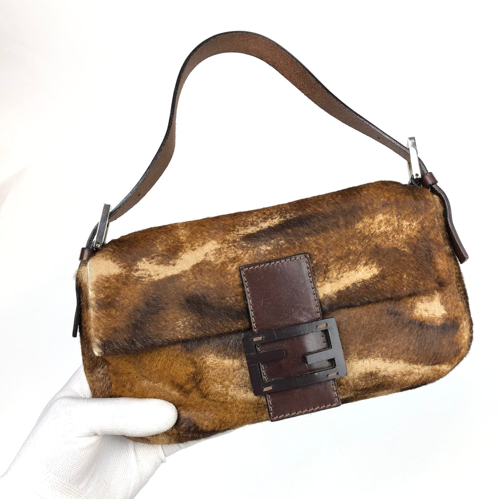 FENDI CALF HAIR BAGUETTE SHOULDER BAG