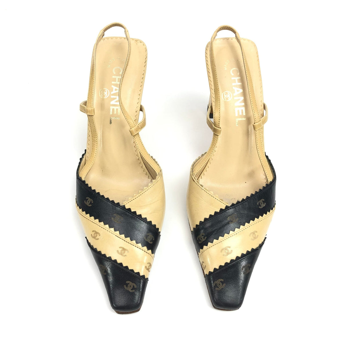 CHANEL LOGO SLING-BACK MULE HEELS -  UK 4, US 6, EU 37