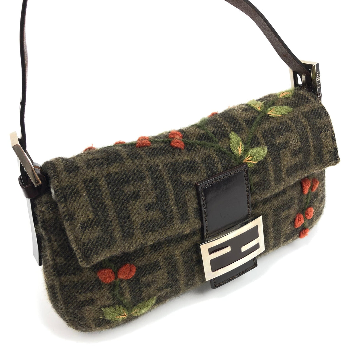 FENDI ZUCCA CASHMERE WOOL BAGUETTE SHOULDER BAG