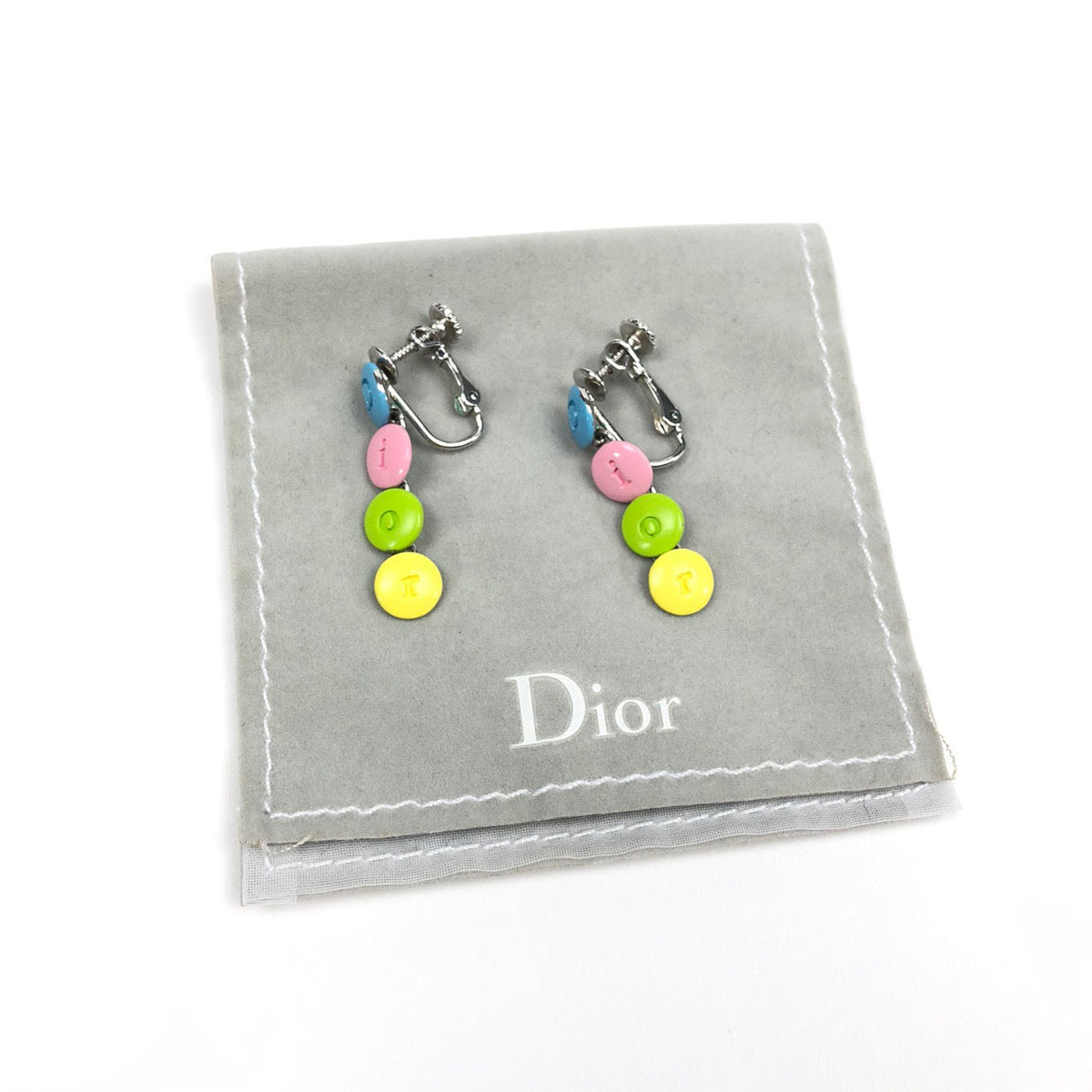 CHRISTIAN DIOR SPELLOUT CLIP ON EARRINGS