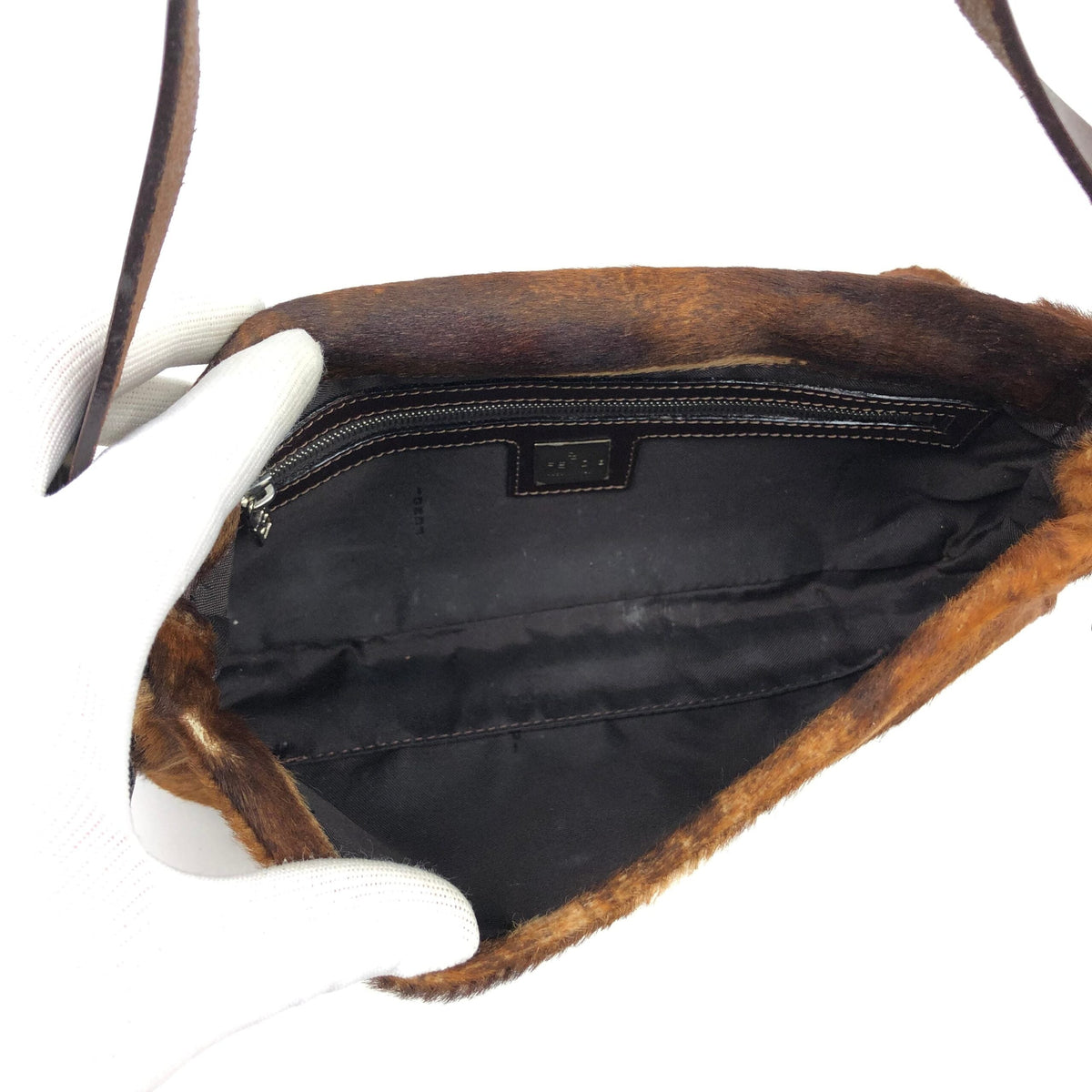 FENDI CALF HAIR BAGUETTE SHOULDER BAG