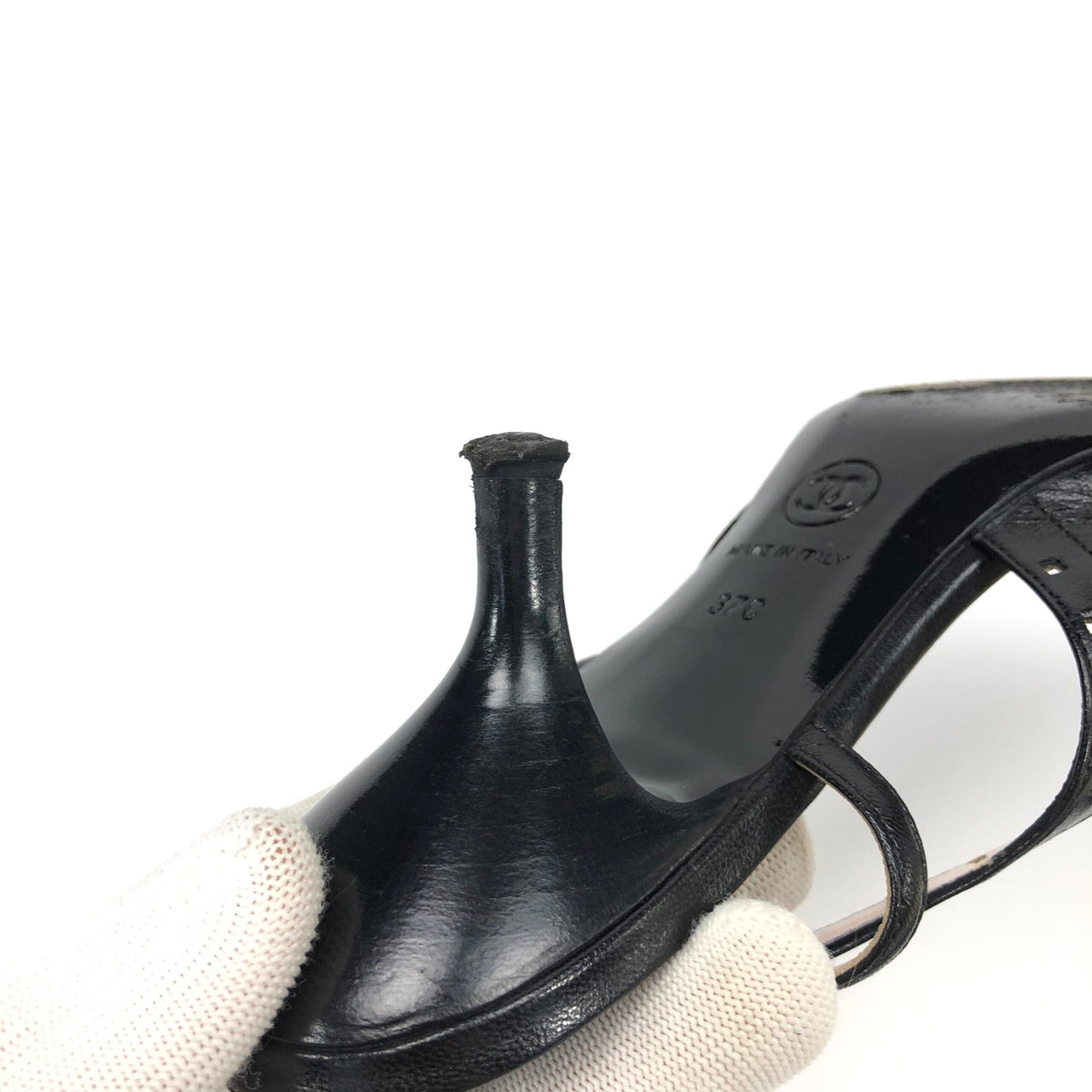 CHANEL LOGO SLING-BACK MULE HEELS