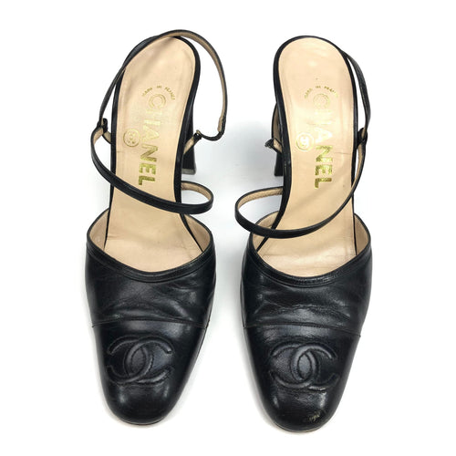 CHANEL LOGO SLING-BACK MULE HEELS -  UK 4 / US 6 / EU 37