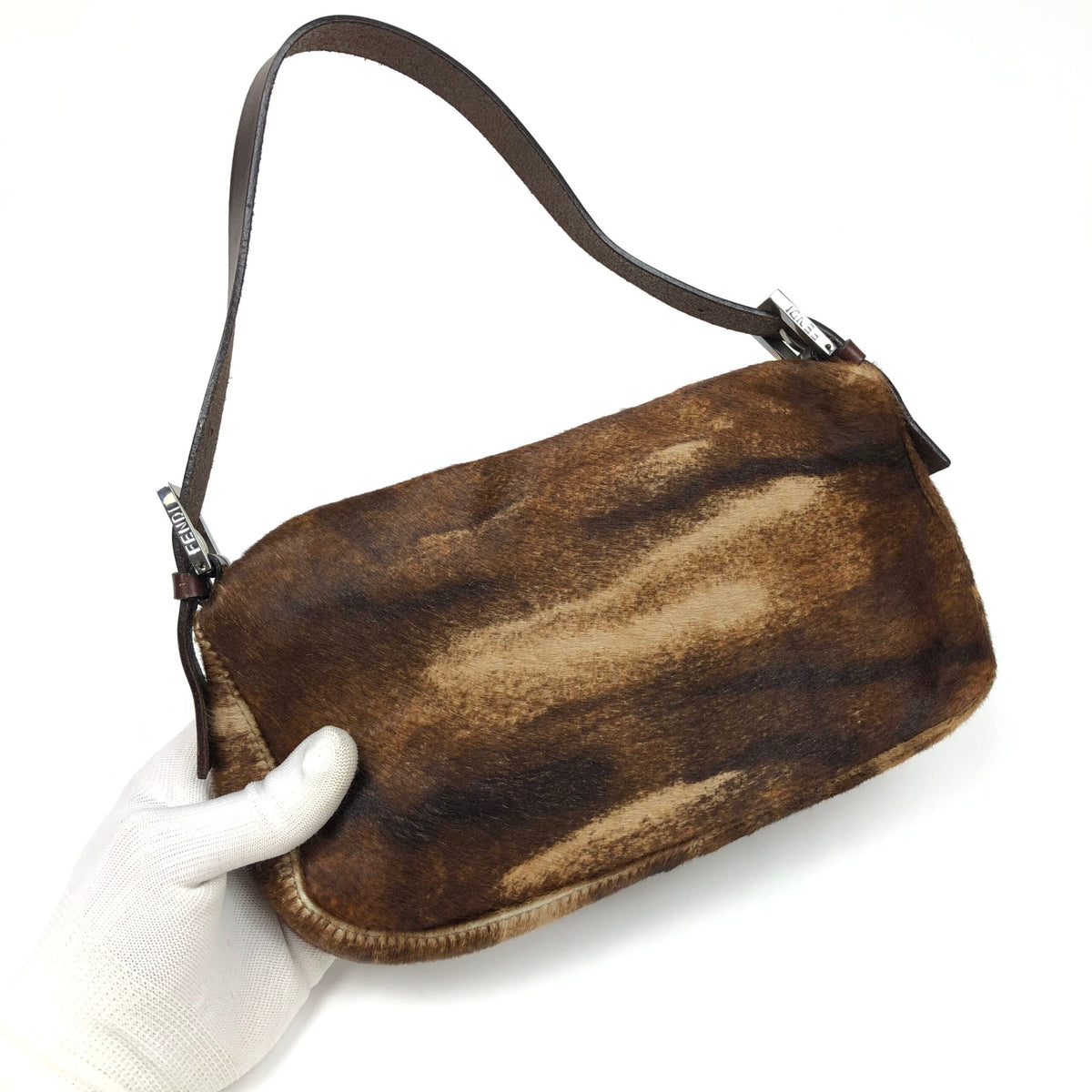FENDI CALF HAIR BAGUETTE SHOULDER BAG