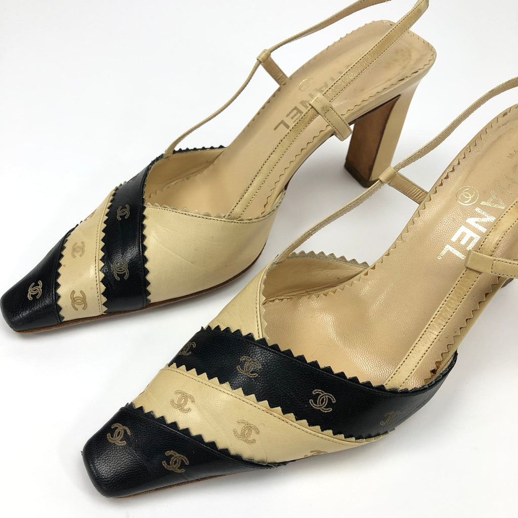 CHANEL LOGO SLING-BACK MULE HEELS
