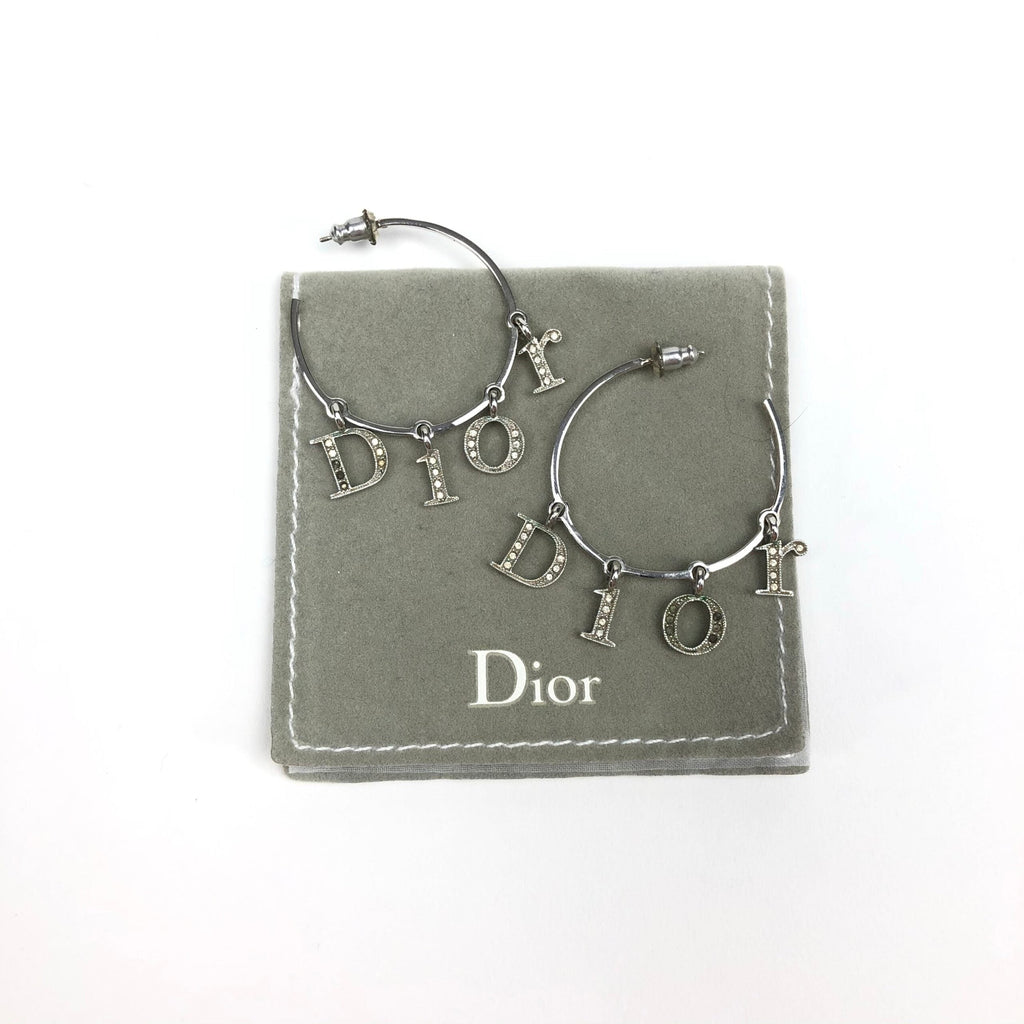 CHRISTIAN DIOR SPELL-OUT DIAMANTÉ HOOP EARRINGS