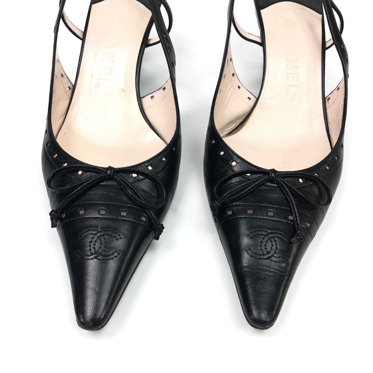 CHANEL LOGO SLING-BACK MULE HEELS