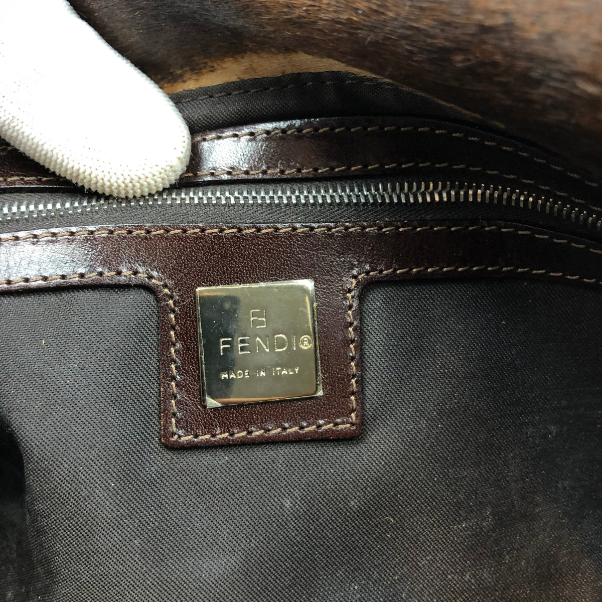 FENDI CALF HAIR BAGUETTE SHOULDER BAG