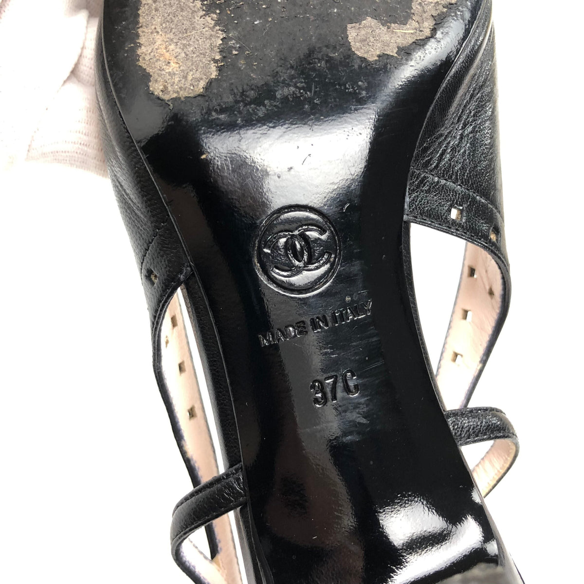 CHANEL LOGO SLING-BACK MULE HEELS