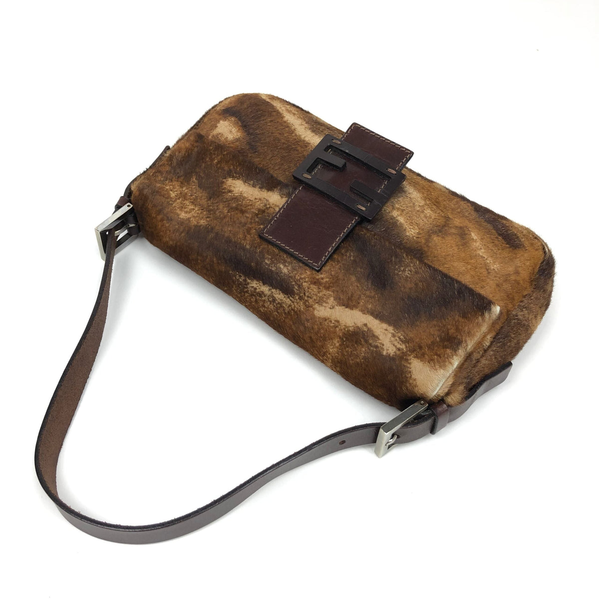 FENDI CALF HAIR BAGUETTE SHOULDER BAG