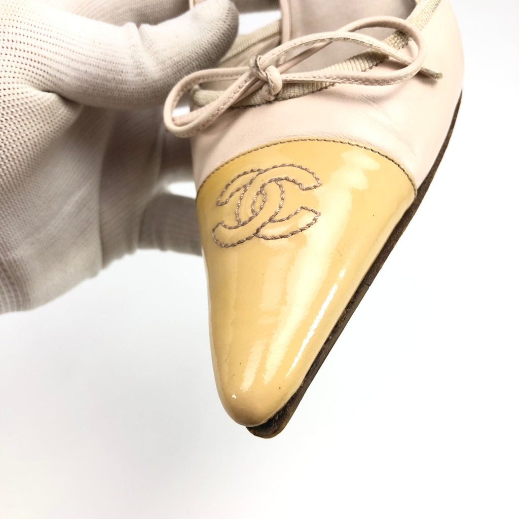 CHANEL LOGO BOW SLING-BACK MULE HEELS -  UK 2.5 / US 4.5 / EU 35.5