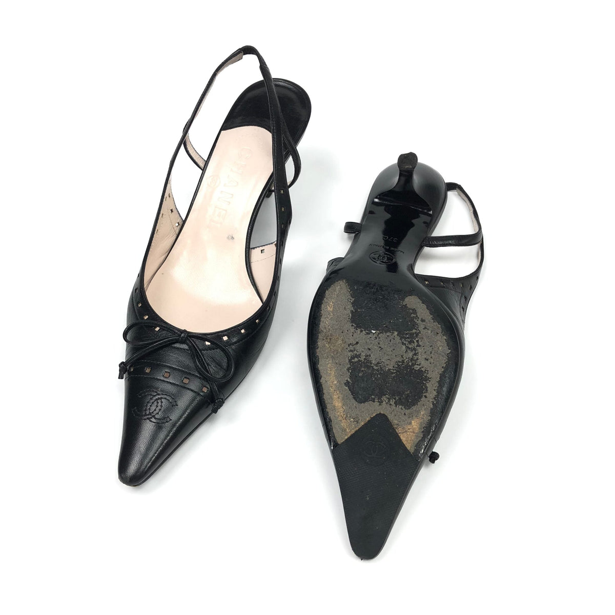 CHANEL LOGO SLING-BACK MULE HEELS