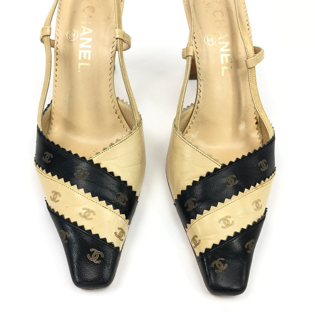 CHANEL LOGO SLING-BACK MULE HEELS